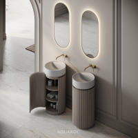 Rotunda Fluted Vanity Unit & Stone Basin 420mm Sabbia Grigio Oak